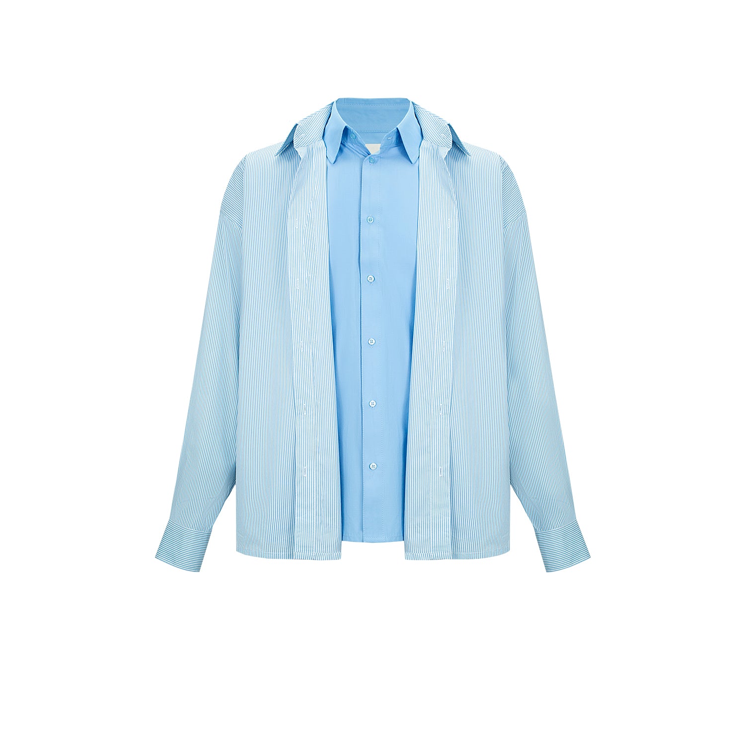 Close-up of the shirt's front, highlighting the two rows of buttons allowing both top and bottom layers to be fully buttoned
