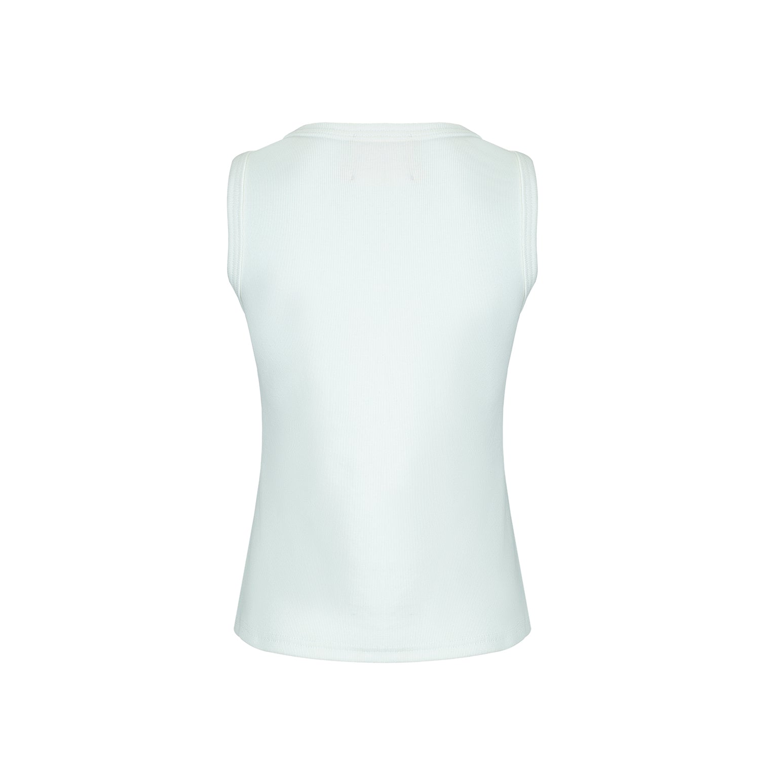 Side view of the male model in the ribbed tank top, emphasizing the relaxed fit and subtle sophistication in the streetwear design