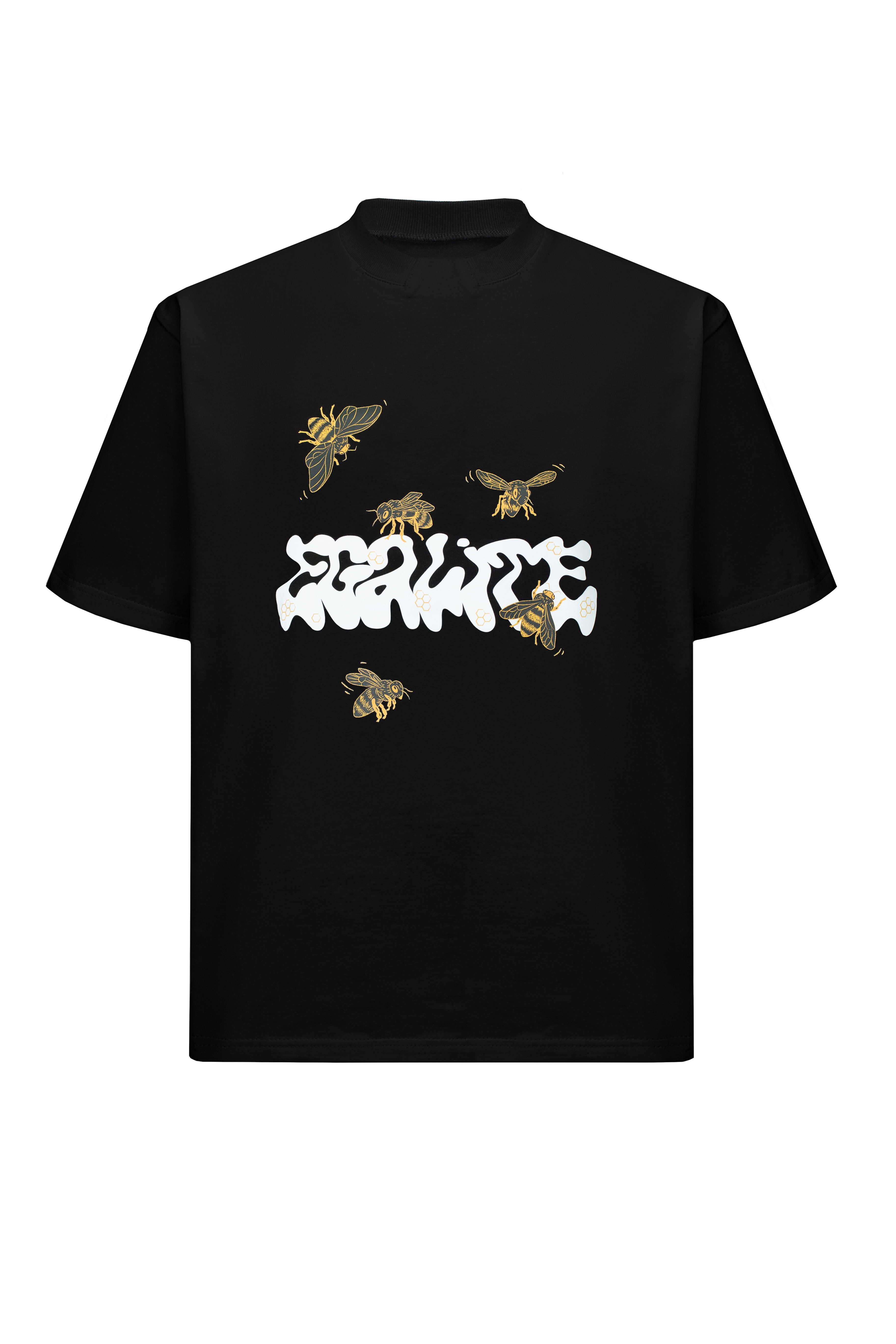 Close-up of the custom graphic print on the t-shirt, highlighting its intricate and exclusive design details
